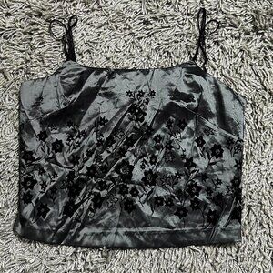 Y2K Vintage Fairy core Whimsygoth Black and Gray Embellished Crop Top Size M